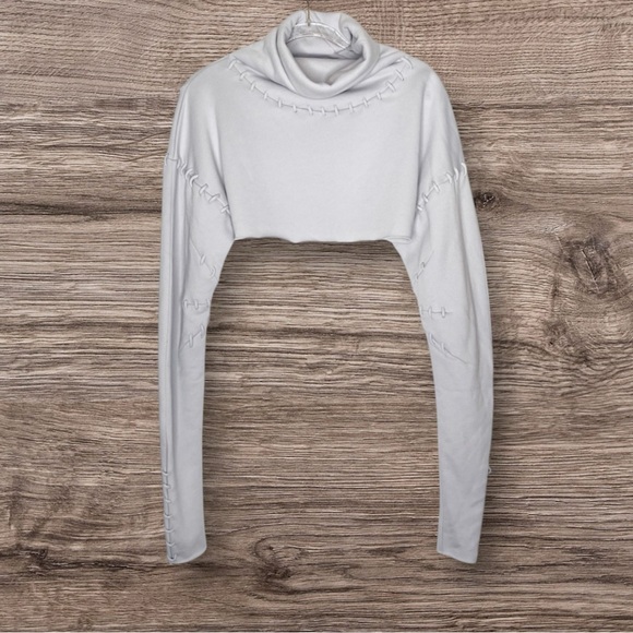 Alo Yoga Splice Long Sleeve Crop Sweatshirt Top Grey Womens Sz M - Picture 5 of 10